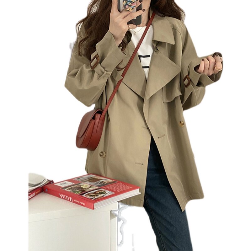 卡其色风衣女短款小个子2025新款早春秋季今年流行休闲高级感外套,女装风衣,浙宝318