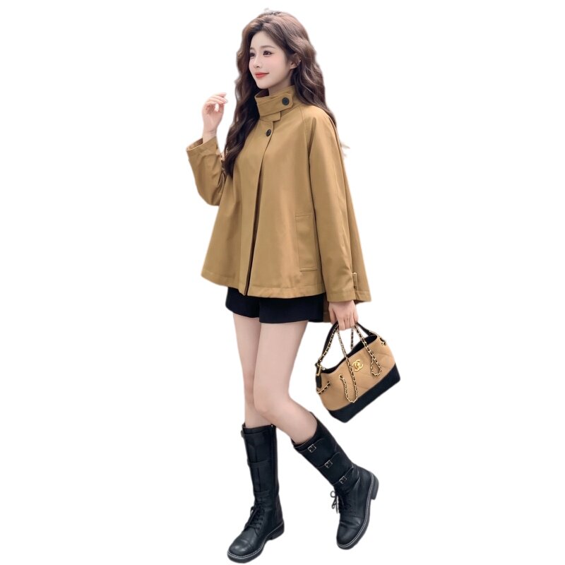 韩系设计感连帽风衣女短款宽松休闲外套小个子秋季穿搭,女装风衣,浙宝318