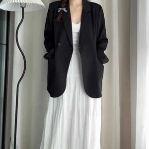 2026新款春秋高级感黑色西装外套小个宽松休闲韩版小西服 p80k138图片