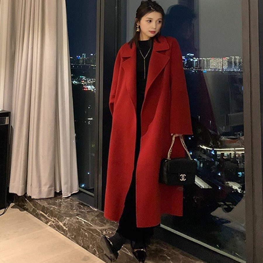 红色双面毛呢大衣女过年战袍2025年冬款宽松毛呢外套617p140k218,女装毛呢外套,浙宝318