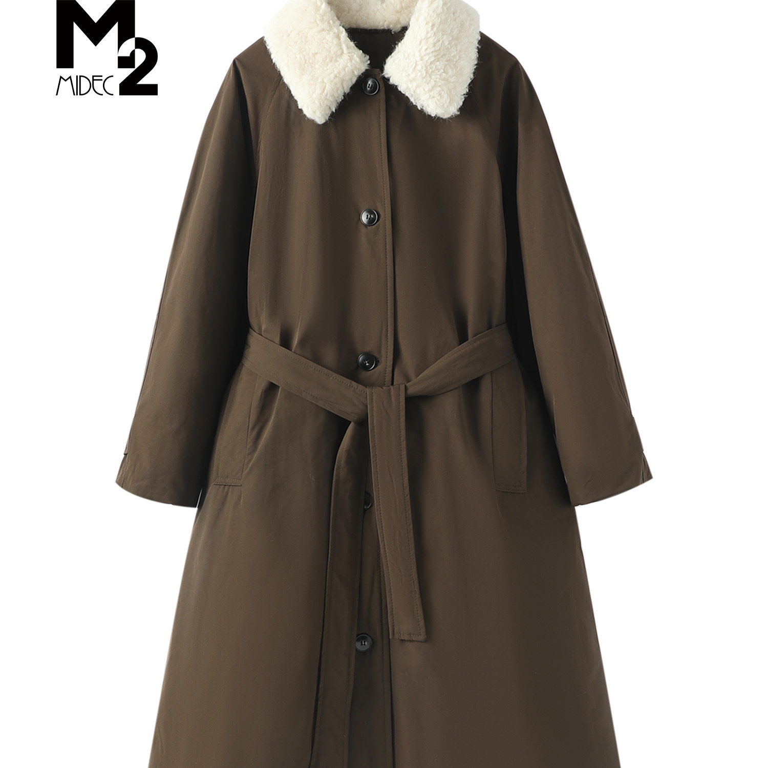 深棕色羊羔毛领白鹅绒羽绒服2026冬季新款过膝派克服886p220k410,女装羽绒服,浙宝318