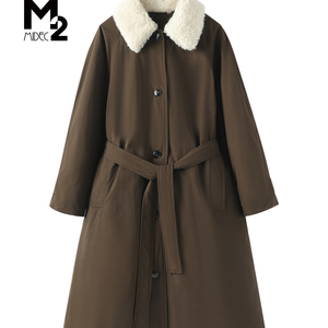 深棕色羊羔毛领白鹅绒羽绒服2026冬季新款过膝派克服886 p220k410图片