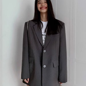 oversize灰色西装外套2025春秋新款高级感炸街宽松气质显瘦西服图片