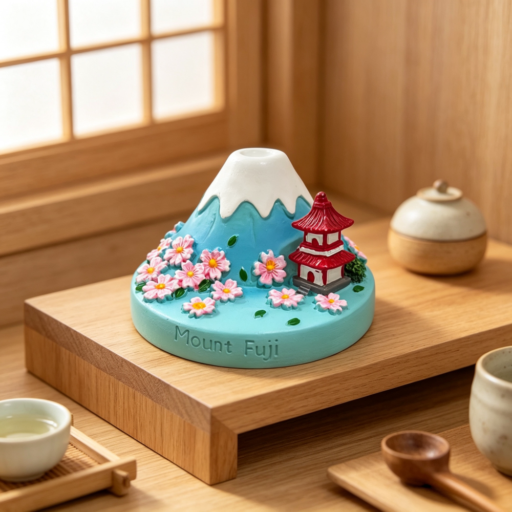 日本富士山樱花宝塔树脂摆件