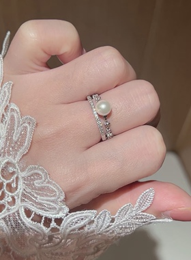 新品！海贝珠6mm澳白色珍珠925银戒指