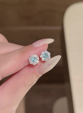 实验室培育！小克拉帕拉伊巴宝石耳钉925银养耳洞耳骨钉