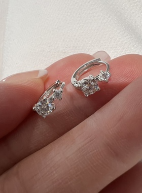 新品！3分+30分双钻莫桑钻超mini小耳圈 925银耳环
