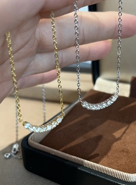 微笑项链 莫桑钻锁骨链925银简约镶钻项链