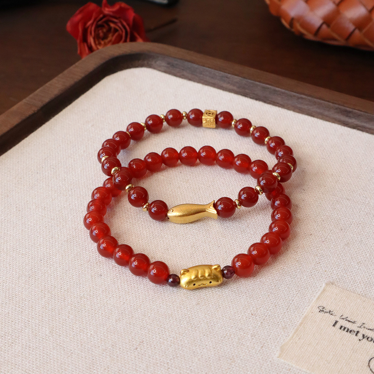 天然红玛瑙手串新中式手链女