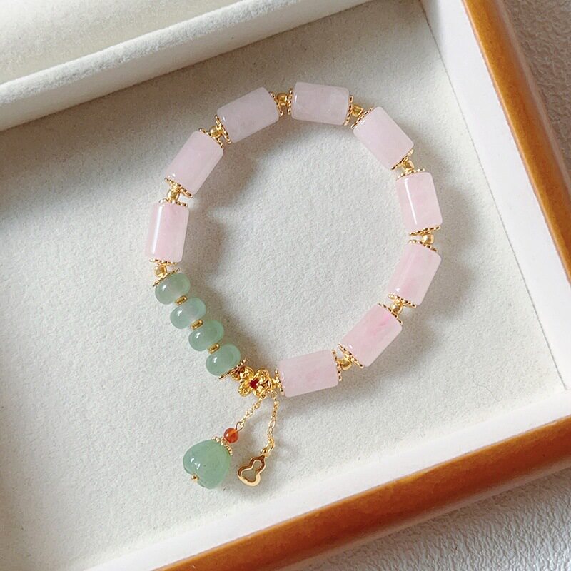 轻奢天然粉水晶桶珠手链女小众东陵玉花朵手串高级感新中式手饰品