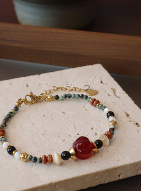 轻奢天然石红玛瑙串珠手链