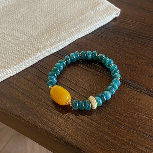 轻奢新中式复古民族简约玉髓算盘珠手串天然鸡油黄玛瑙路路通手链