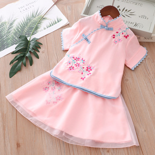 断码 中国风仙女纱裙小女孩表演服民国风 清货女童汉服春夏宝宝古装