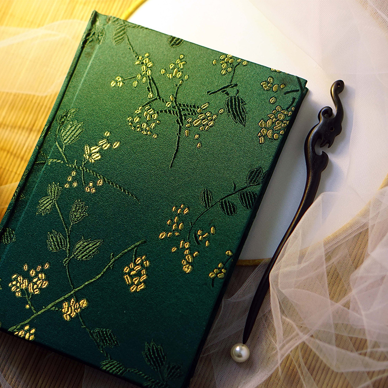 古风绿色绸缎a5手账本