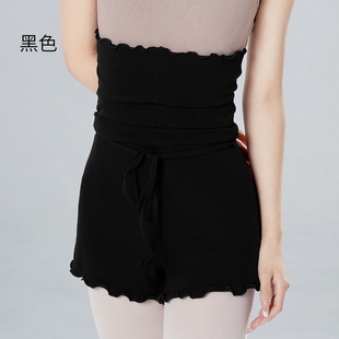 芭蕾舞蹈服保暖高腰翻边三分裤连体热身翻边短裤成人女练功服舞裤