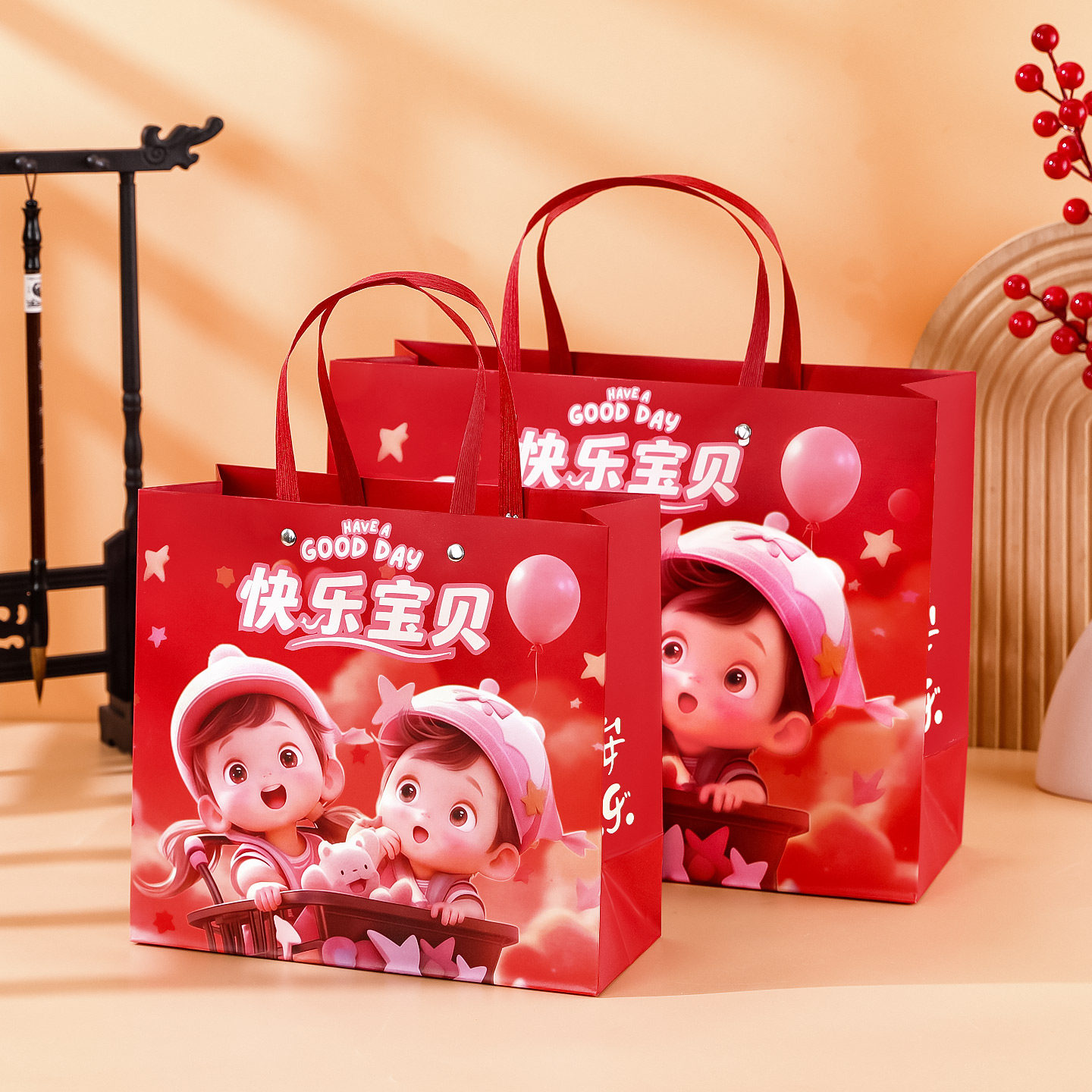 新年儿童生日满月喜糖袋子宝宝周岁礼物包装袋伴手礼手提袋礼品袋