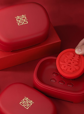 结婚洗漱牙刷皂盒漱口杯一对婚礼红色情侣刷牙杯香皂盒婚庆用品