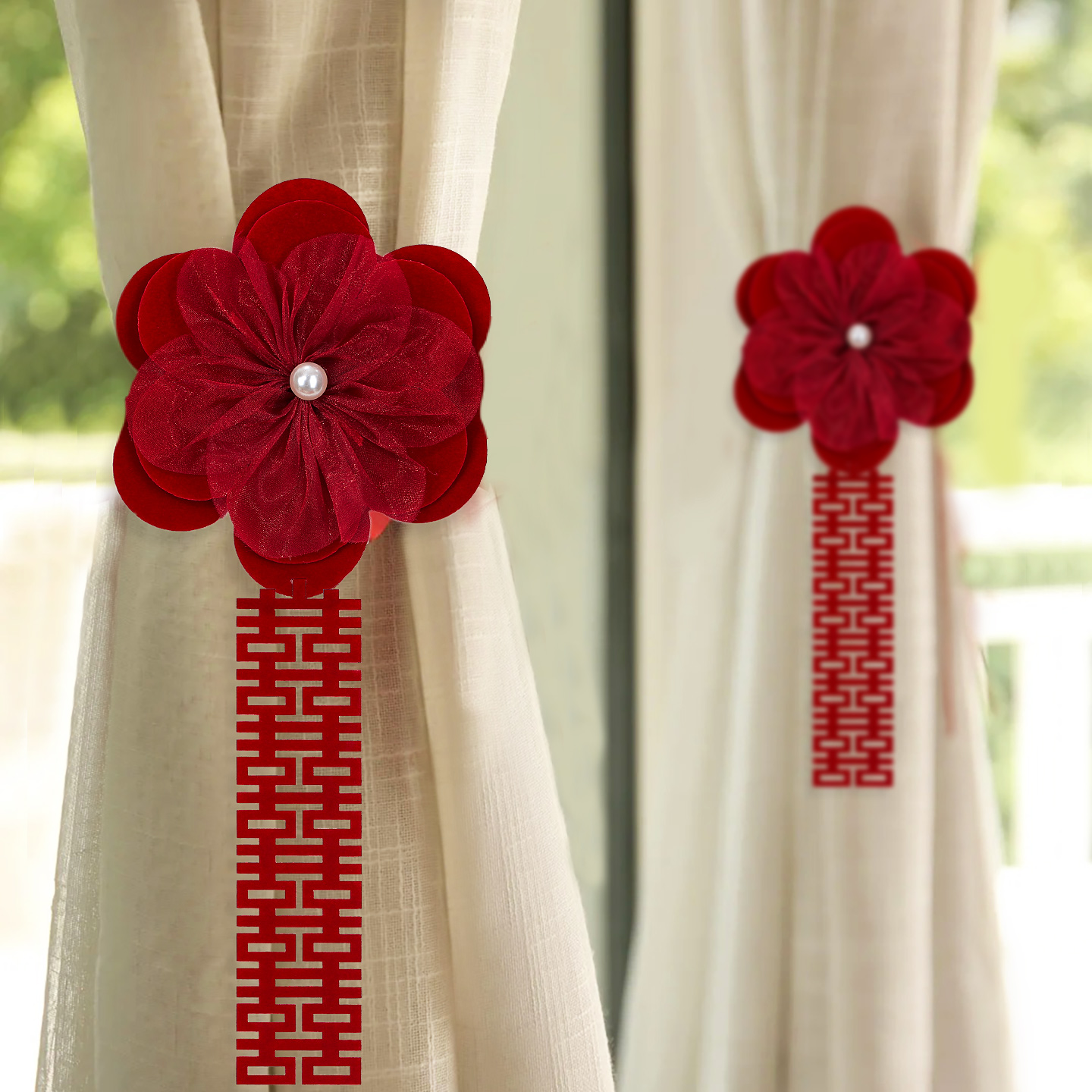 婚房布置男方新房窗帘拉花绑带