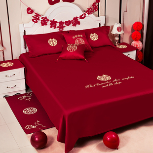 结婚女方陪嫁七件套婚床被单枕巾枕套新房床头柜盖布新房卧室装饰