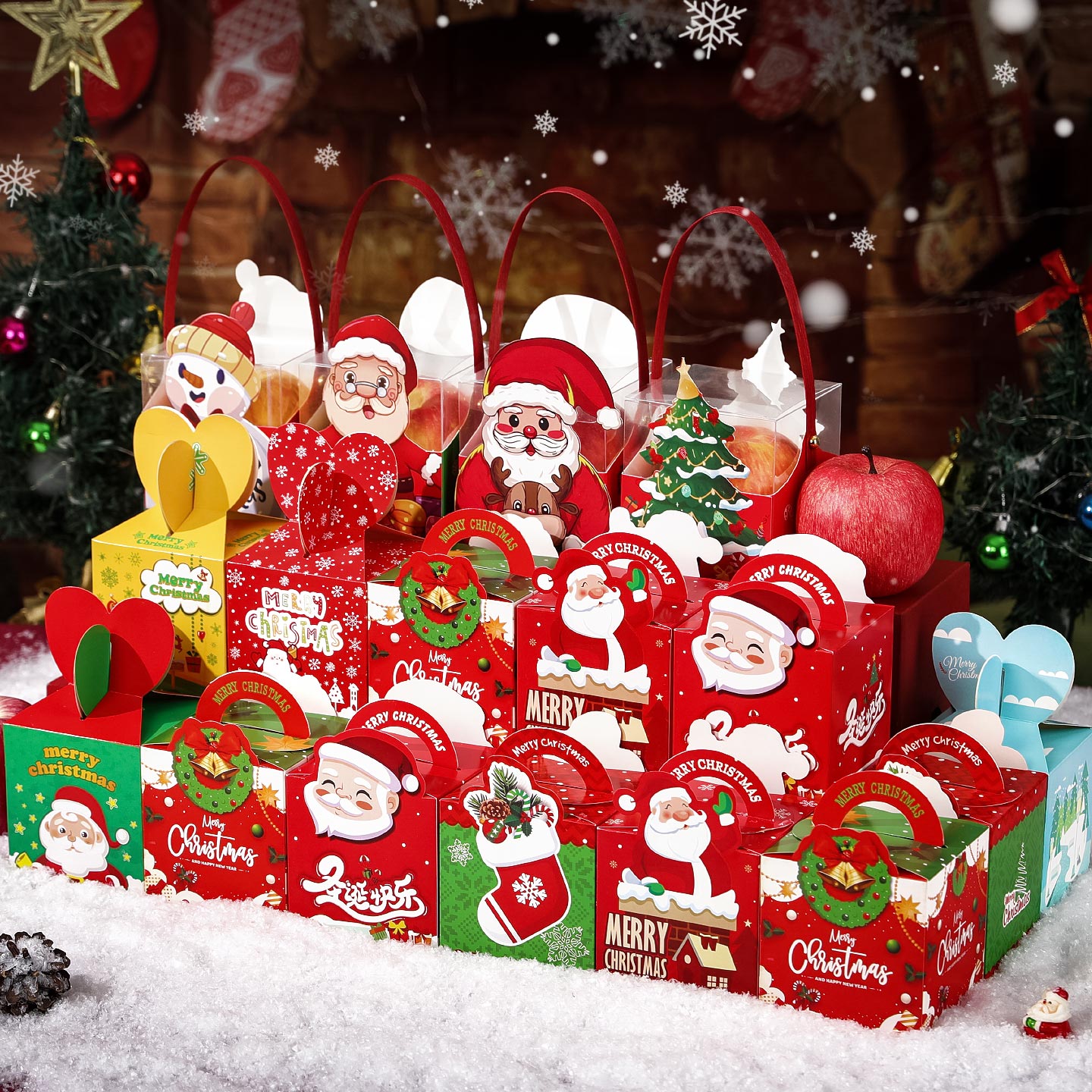 圣诞节平安夜开窗苹果礼盒包装袋