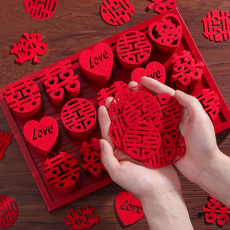 婚宴果盘摆放迷你无纺布压床喜字