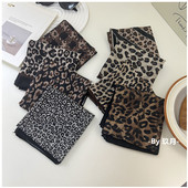 复古豹纹系咖色秋冬百搭棉麻小方巾洋气ins嘻哈街舞包头头巾发带