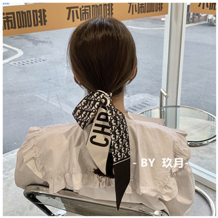 韩国ins小红书D家同款长条装饰小领巾百搭复古绑包绑发发带小丝巾