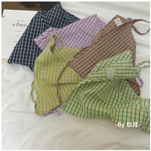 文艺格子少女田园风法式甜美海边度假装饰头巾三角巾腰带ins绑发