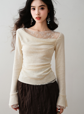 ron&ron法式温柔风蕾丝拼接针织衫2026春季收腰显瘦气质百搭上衣