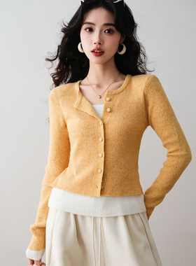 ron&ron老钱风圆领纽扣针织开衫2025冬季修身显瘦百搭毛衣开衫