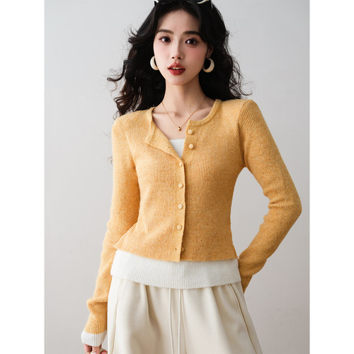 ron&ron老钱风圆领纽扣针织开衫