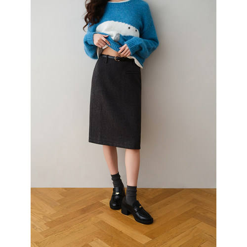 ron&ron韩系通勤直筒高腰显瘦中长半身裙女2025秋季A字裙气质裙子