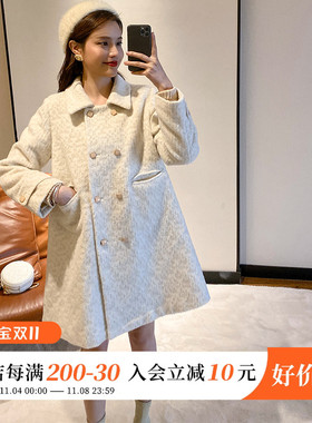Ron原创白色双面羊毛大衣女中长款春秋冬季毛呢外套加厚T