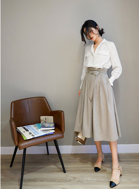 Ron原创白色衬衫女设计感小众 秋季v领上衣长袖宽松2020新款T