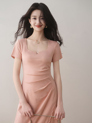 ron韩系H型纯色褶皱收腰连衣裙