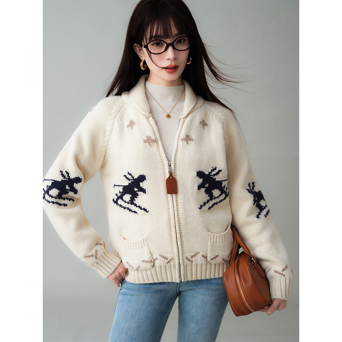 秋冬氛围感圣诞毛衣开衫宽松遮肉