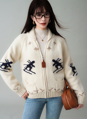 ron&ron氛围感圣诞毛衣开衫2024冬季新款慵懒风加厚针织上衣外套T