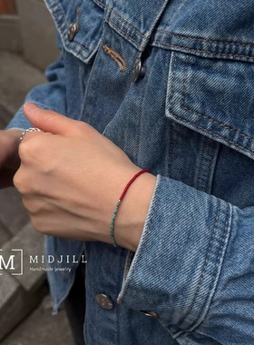 精致复古红极细手链 绿松色元素做旧925银扣手链喜悦气氛搭配手串