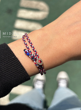 MIDJILL中性红白蓝编织双层手绳