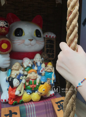 欧美风几何蓝眼睛极细手绳彩珠