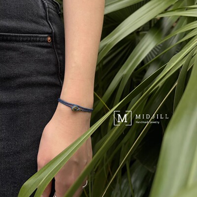 Midjill原创新品 冷淡风牛仔蓝中性简约铜元素双层手工编织手绳