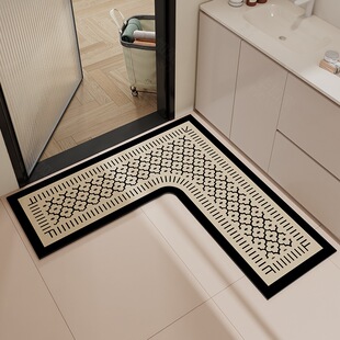 简约L型硅藻泥地垫浴室强吸水家用防滑垫卫生间门口进门耐脏脚垫