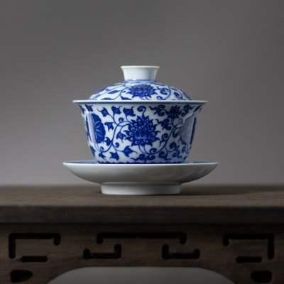 景德镇瓷器四季花盖碗·青花瓷纯手工160ml