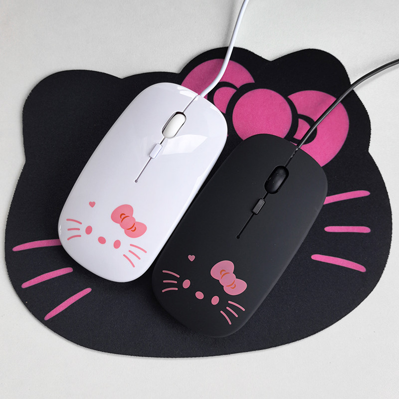 凯蒂猫有线鼠标女生可爱无声静音儿童家用办公超薄台式笔记本电脑