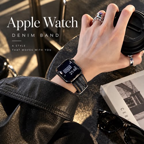 复古牛仔适用applewatch秋季iwatch910s11苹果S12表带watch老钱风