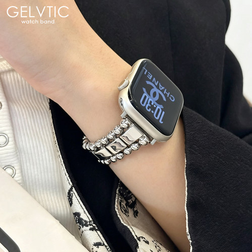 适用applewatch苹果手表s11腕表带iwatch910女高级质感金属串珠夏