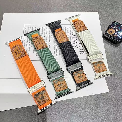 适用applewatch夏天ultra78910iwatch尼龙皮标编织苹果手表11表带