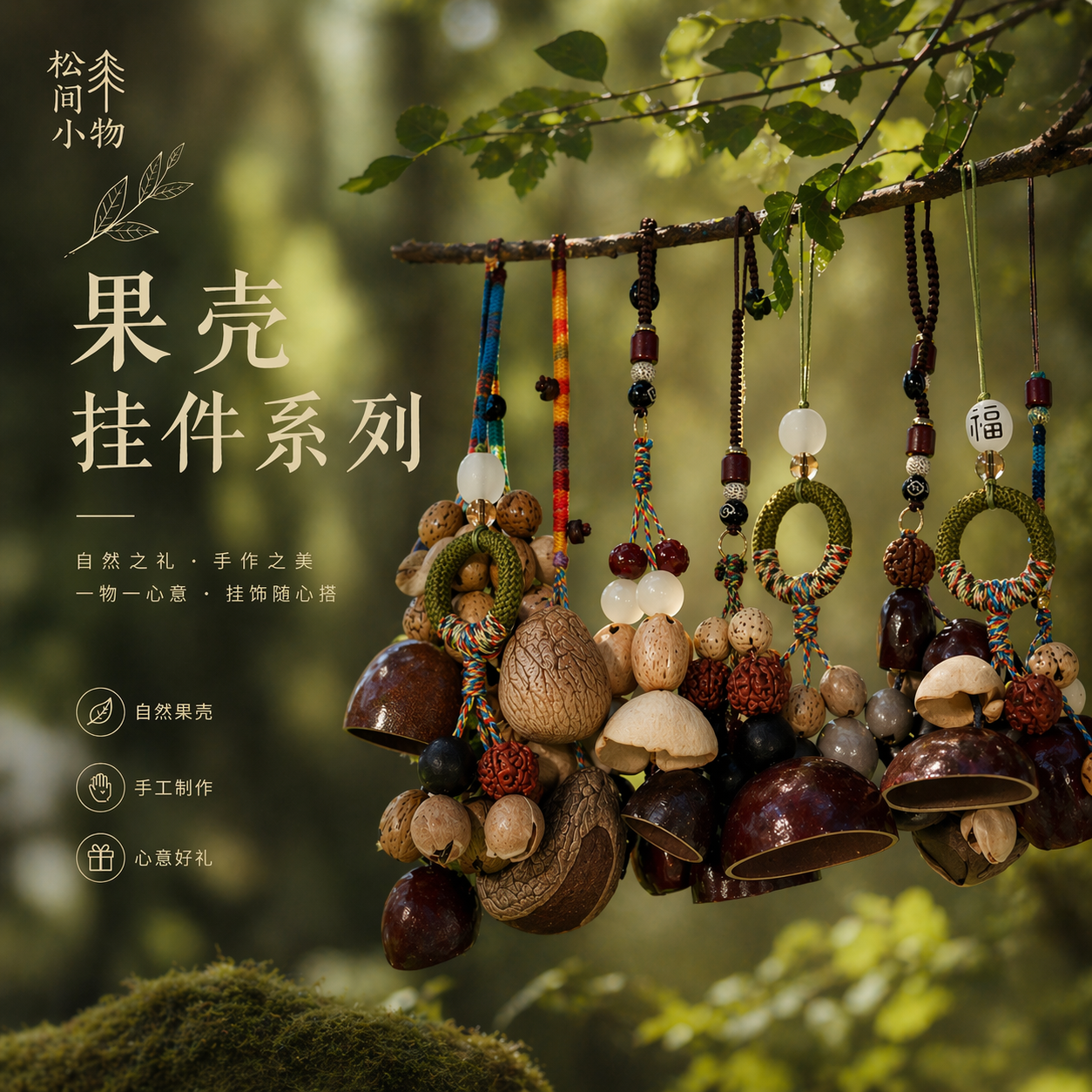 手工天然果壳风铃背包挂件礼物