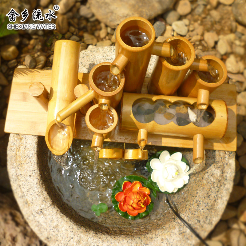 惊鹿竹惊鸟器摆件手工小人推拉推磨拉锯竹人水车鱼缸过滤器流水器