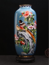 景泰蓝花瓶铜胎珐琅中式 家居饰品白鹇瓶摆件 中国特色工艺品家装